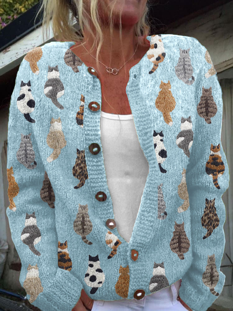 Cardigan con Motivo di Gatti in blu - Carlotta di Amora Moda, foto 3