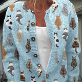 Cardigan con Motivo di Gatti in blu - Carlotta di Amora Moda, foto 3
