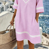 Beatrice | Abito Vintage a Righe con Scollo a V