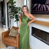 Abito Monospalla con Pieghe in verde - Aurelia di Amora Moda