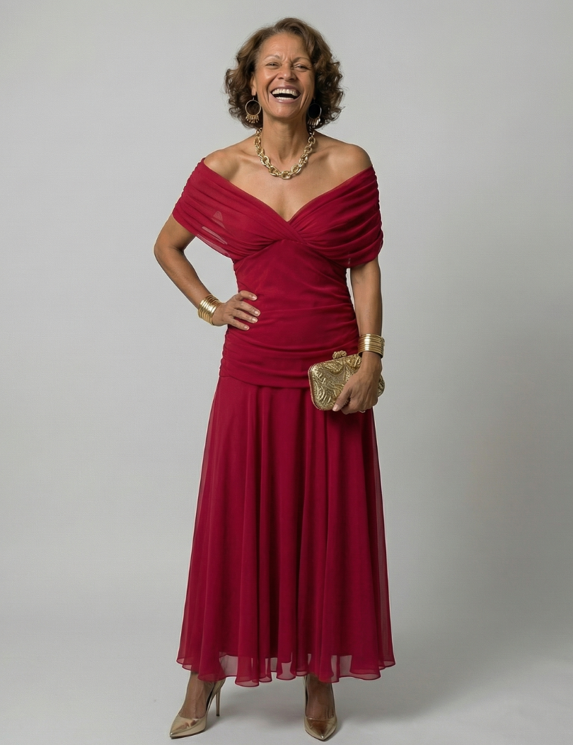 Calen | Abito Midi Off Shoulder Fluttuante