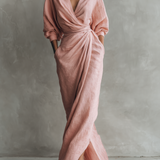 Eleonora - Abito Maxi in Lino Rosa con Scollo a V