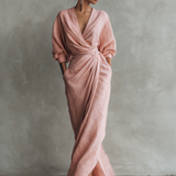 Eleonora - Abito Maxi in Lino Rosa con Scollo a V