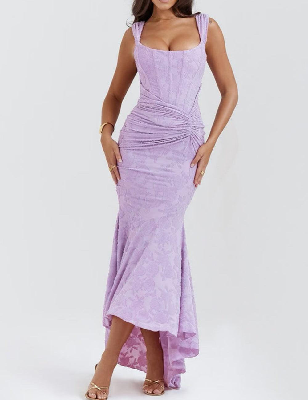 Giulia | Abito maxi floreale blu campanula