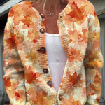 Cardigan con Motivo Autunnale di Foglie - Andrea di Amora Moda