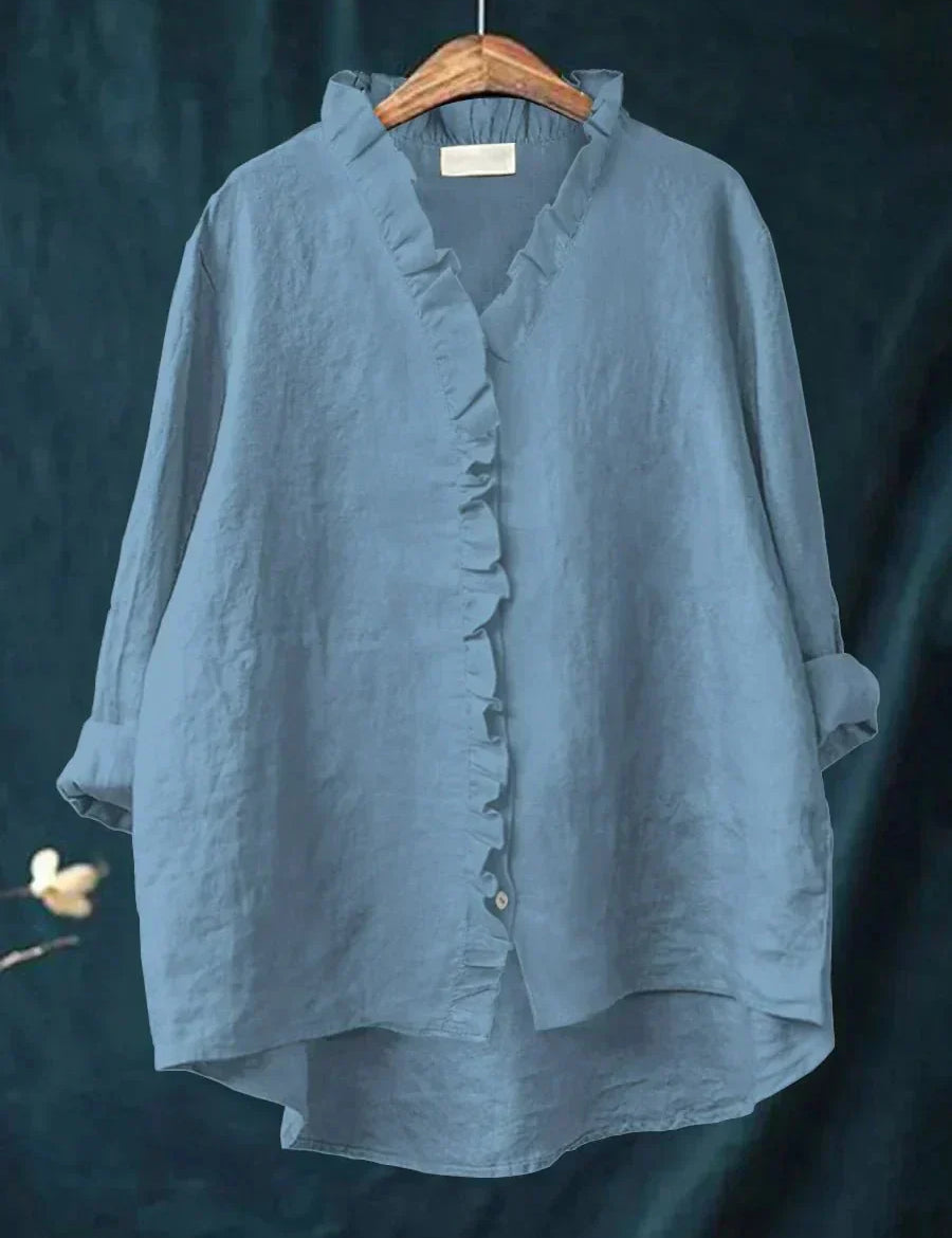 Sanela | Camicia Casual in Cotone e Lino con Volant Elegante
