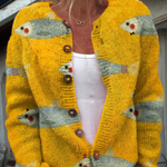Cardigan Giallo con Motivo di Pesce - Flaminia di Amora Moda
