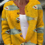 Cardigan Giallo con Motivo di Pesce - Flaminia di Amora Moda