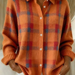 Cardigan a Quadri con Bottoni in arancione - Monica di Amora Moda