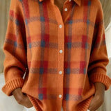 Cardigan a Quadri con Bottoni in arancione - Monica di Amora Moda