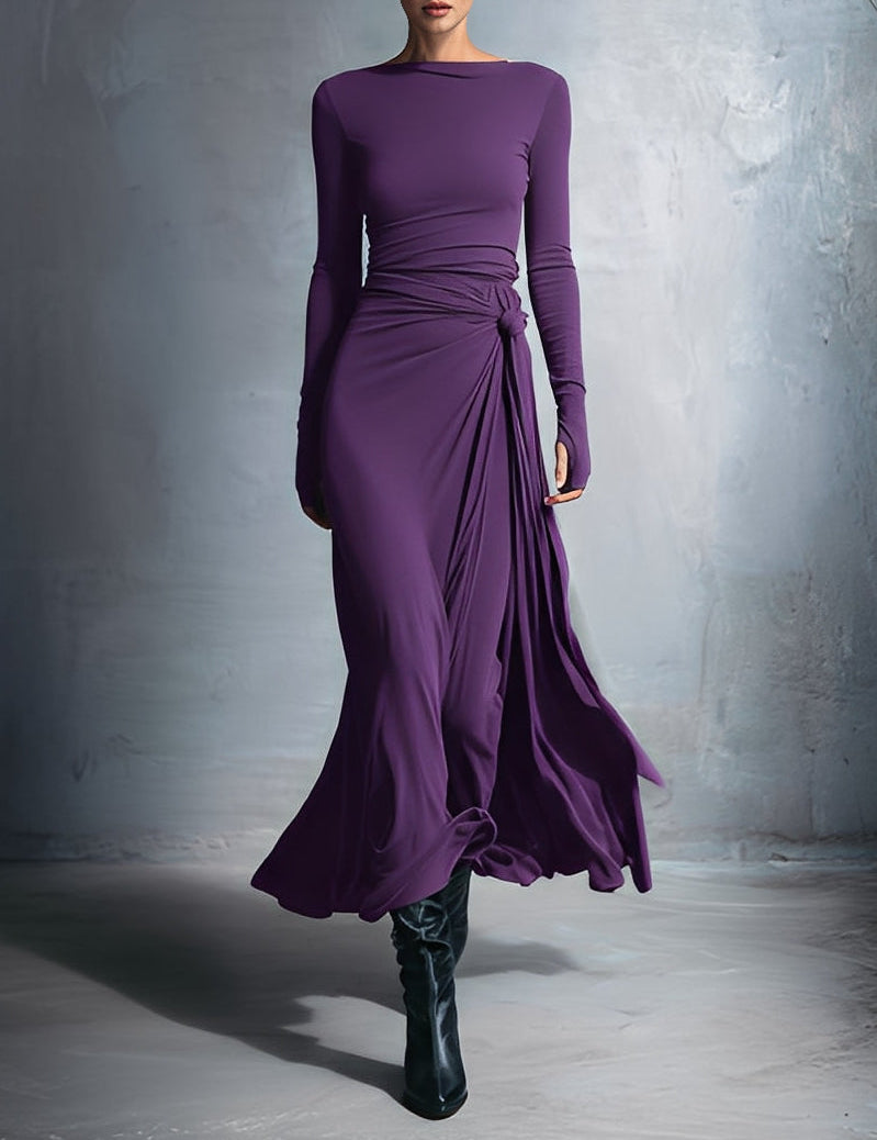 Abito Lungo con Nodo Laterale in viola - Gabriella di Amora Moda, foto 3