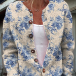 Cardigan Color Crema con Fiori Blu - Asia di Amora Moda