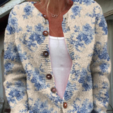 Cardigan Color Crema con Fiori Blu - Asia di Amora Moda