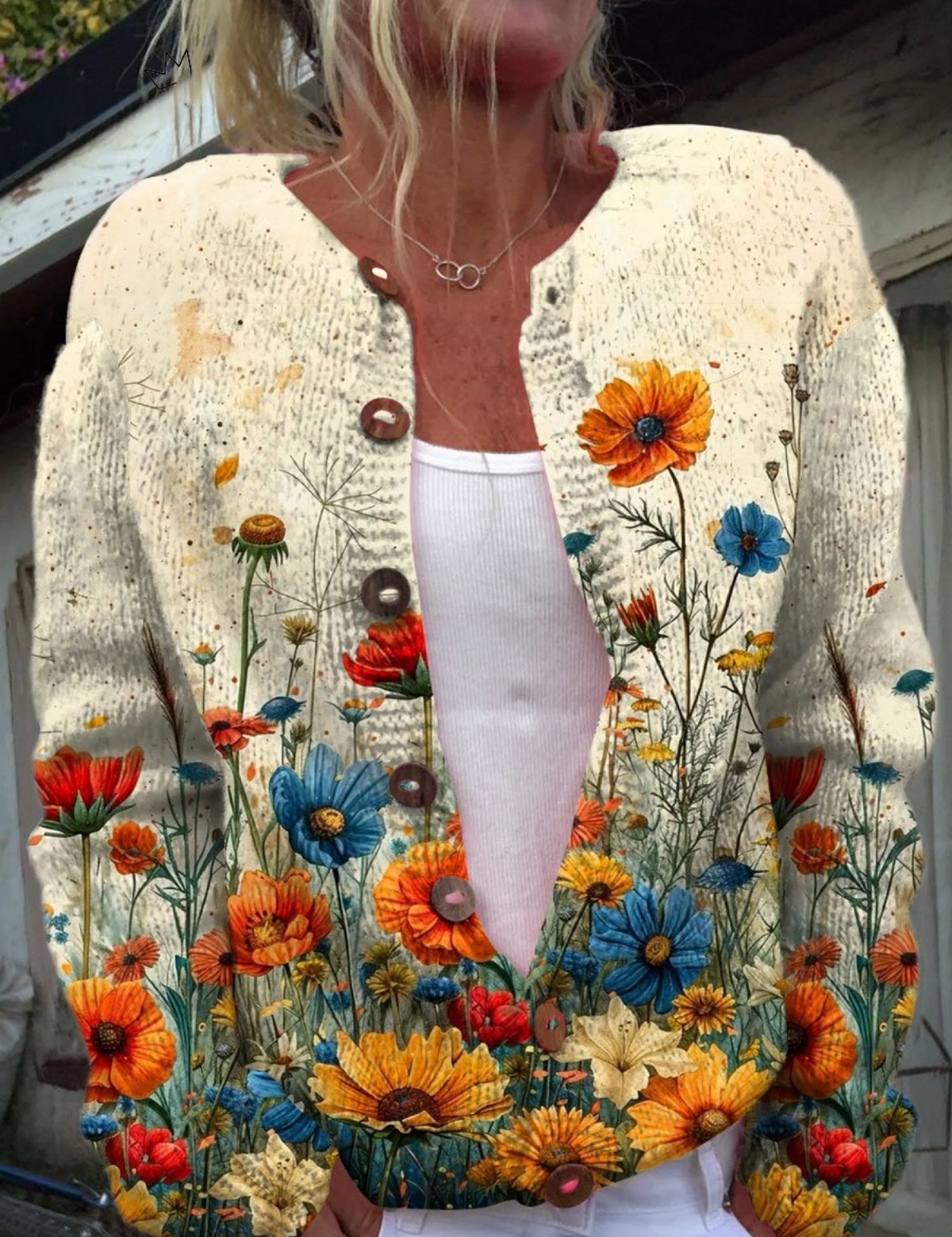Cardigan con Fiori Selvatici Colorati - Martina di Amora Moda