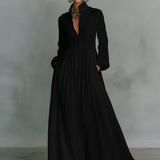 Marta - Abito Maxi in Lino con Dettagli Patchwork e Collo Alto