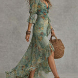 Abito Maxi Floreale con Orlo Asimmetrico - Aurora di Amora Moda, foto 2