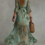 Abito Maxi Floreale con Orlo Asimmetrico - Aurora di Amora Moda, foto 3