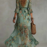 Abito Maxi Floreale con Orlo Asimmetrico - Aurora di Amora Moda, foto 3