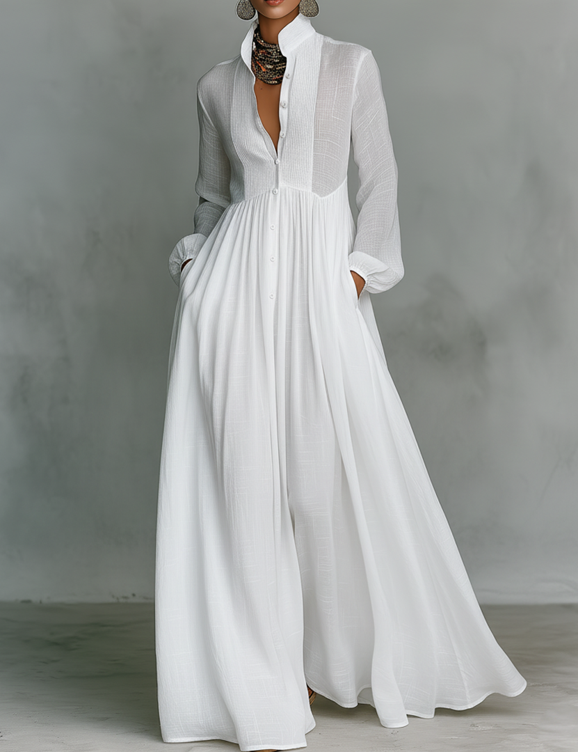 Maxi Abito con Patchwork e Collo Alto in bianco - Melissa di Amora Moda
