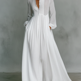 Marta - Abito Maxi in Lino con Dettagli Patchwork e Collo Alto