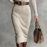 Alessia - Abito Midi in Maglia Slim Fit con Scollo a V