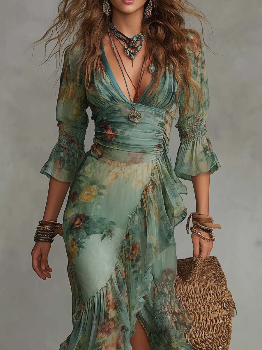 Abito Maxi Floreale con Orlo Asimmetrico - Aurora di Amora Moda, foto 5