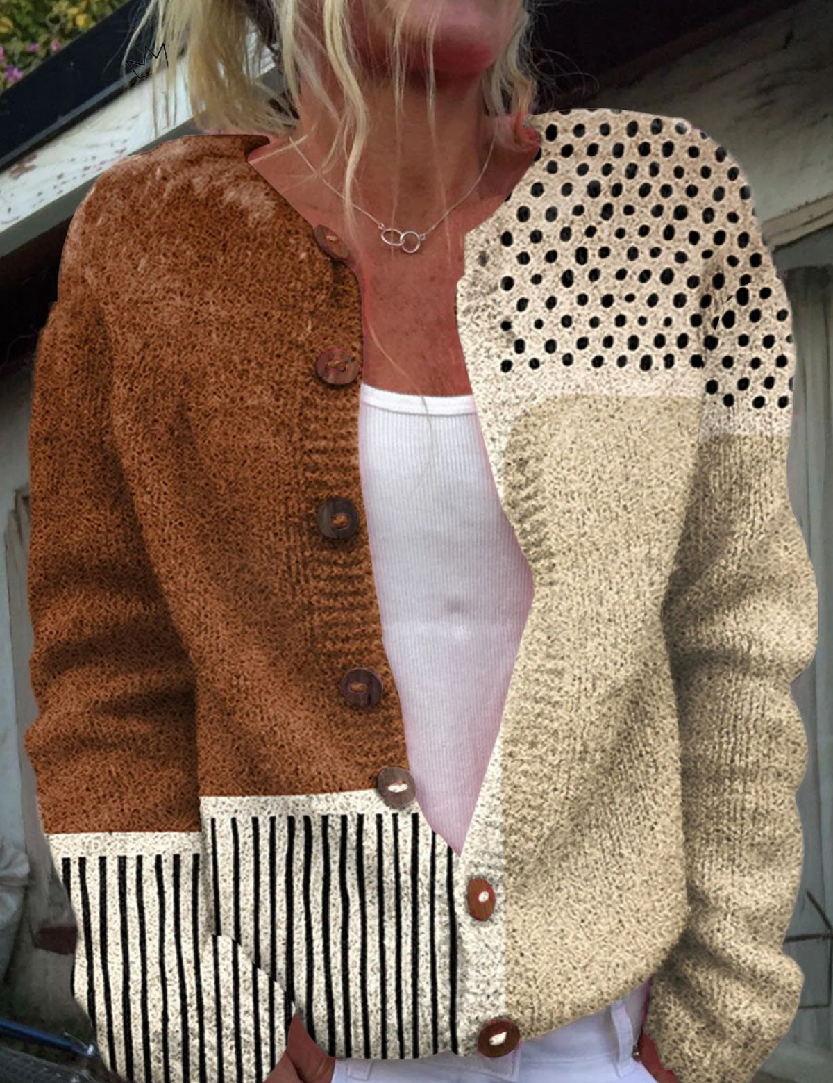 Cardigan Patchwork in Marrone e Crema - Daria di Amora Moda