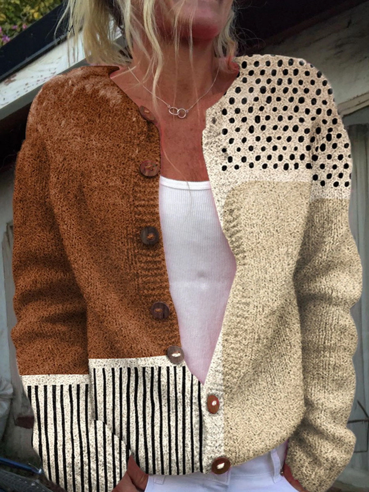 Cardigan Patchwork in Marrone e Crema - Daria di Amora Moda