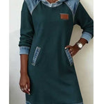 Abito Felpa con Cappuccio Effetto Denim in verde - Irene di Amora Moda, foto 5