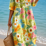 Caterina | Abito Midi Fiori Luminosi