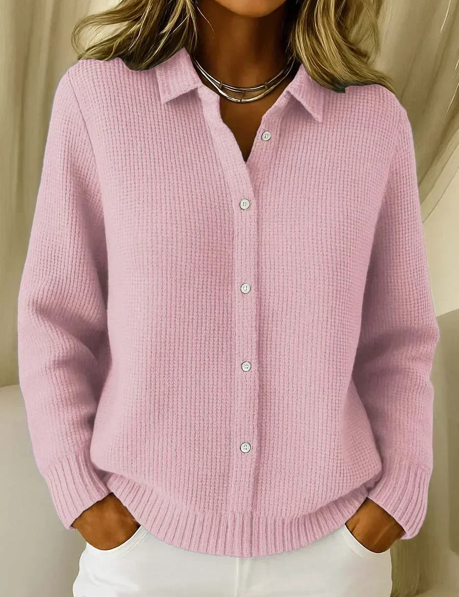 Giacca a Maglia Strutturata con Bottoni in rosa - Rosaria di Amora Moda