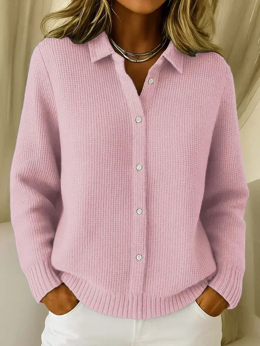 Giacca a Maglia Strutturata con Bottoni in rosa - Rosaria di Amora Moda