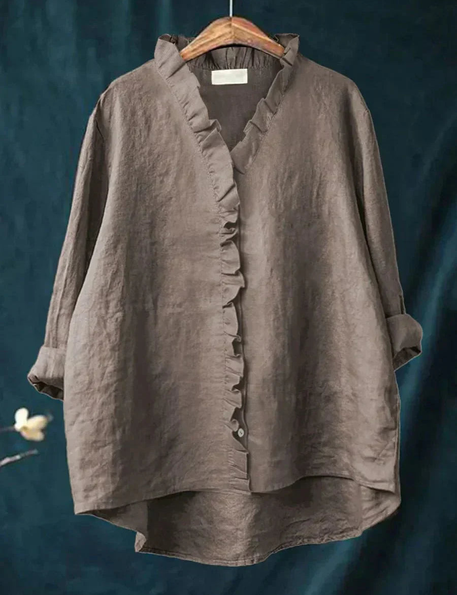 Sanela | Camicia Casual in Cotone e Lino con Volant Elegante