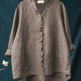 Sanela | Camicia Casual in Cotone e Lino con Volant Elegante