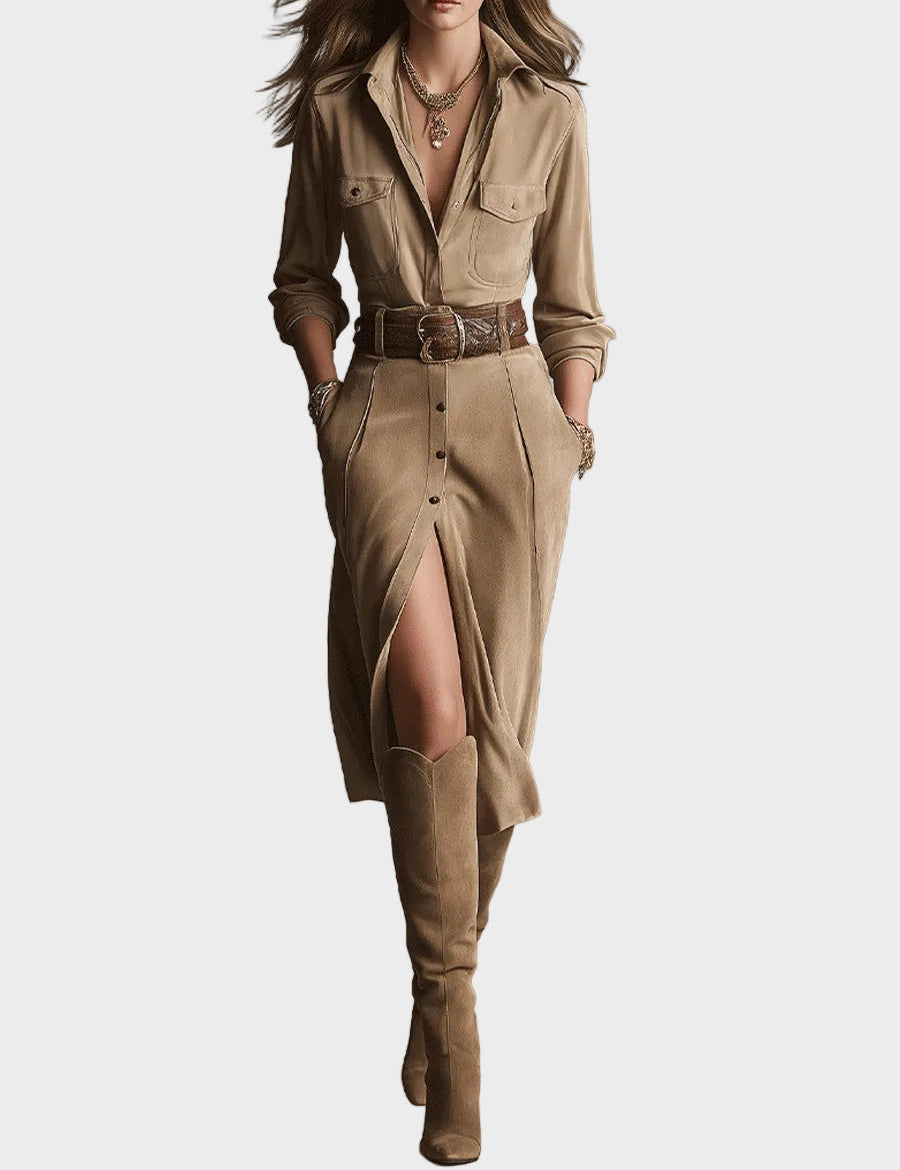 Abito Midi in Camoscio Marrone - Bruna di Amora Moda, foto 2