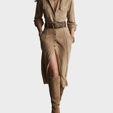 Abito Midi in Camoscio Marrone - Bruna di Amora Moda, foto 2