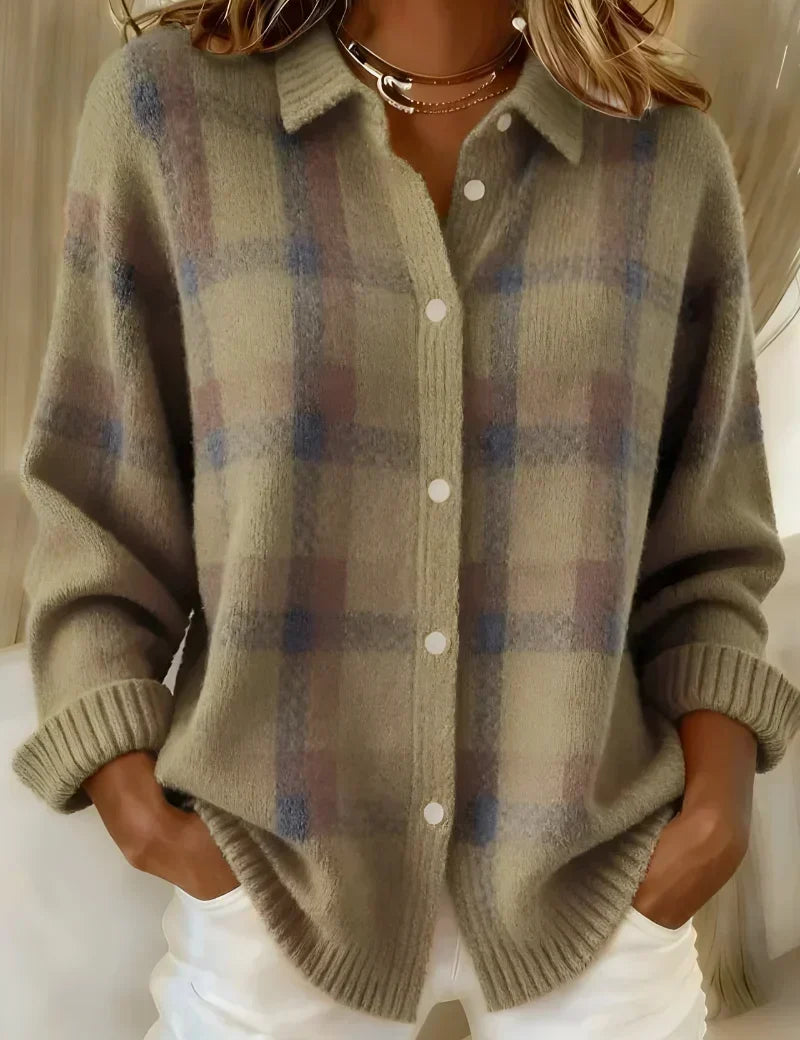 Cardigan a Quadri Morbido in marrone - Amalia di Amora Moda