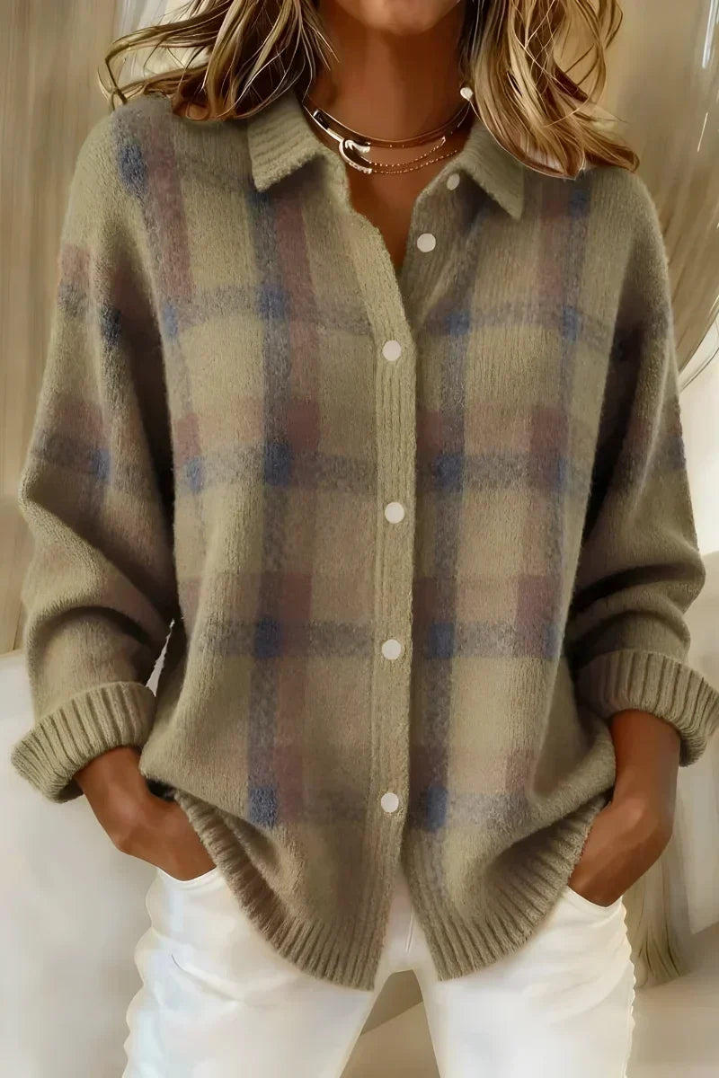 Cardigan a Quadri Morbido in marrone - Amalia di Amora Moda