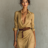 Federica - Abito Lungo con Revers e Maniche Lunghe