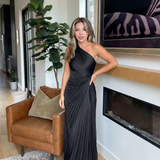 Abito Monospalla con Pieghe in nero - Aurelia di Amora Moda, foto 4