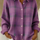 Cardigan a Quadri dal Taglio Ampio in viola - Rebecca di Amora Moda