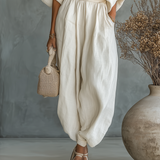 Paola - Insieme Lino Off-Shoulder con Pantalone Tapered