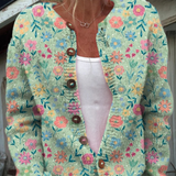 Cardigan Verde Menta con Fiori Colorati - Claudia di Amora Moda