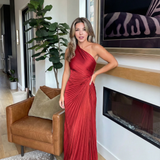 Abito Monospalla con Pieghe in rosso - Aurelia di Amora Moda, foto 6