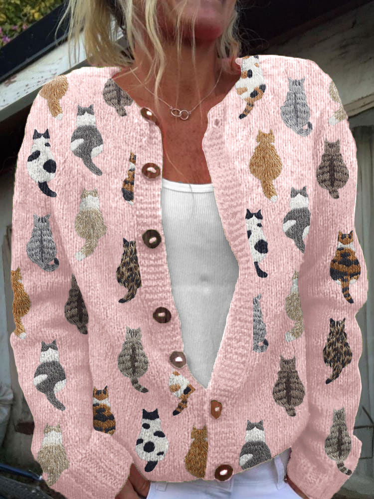 Cardigan con Motivo di Gatti in rosa - Carlotta di Amora Moda, foto 2