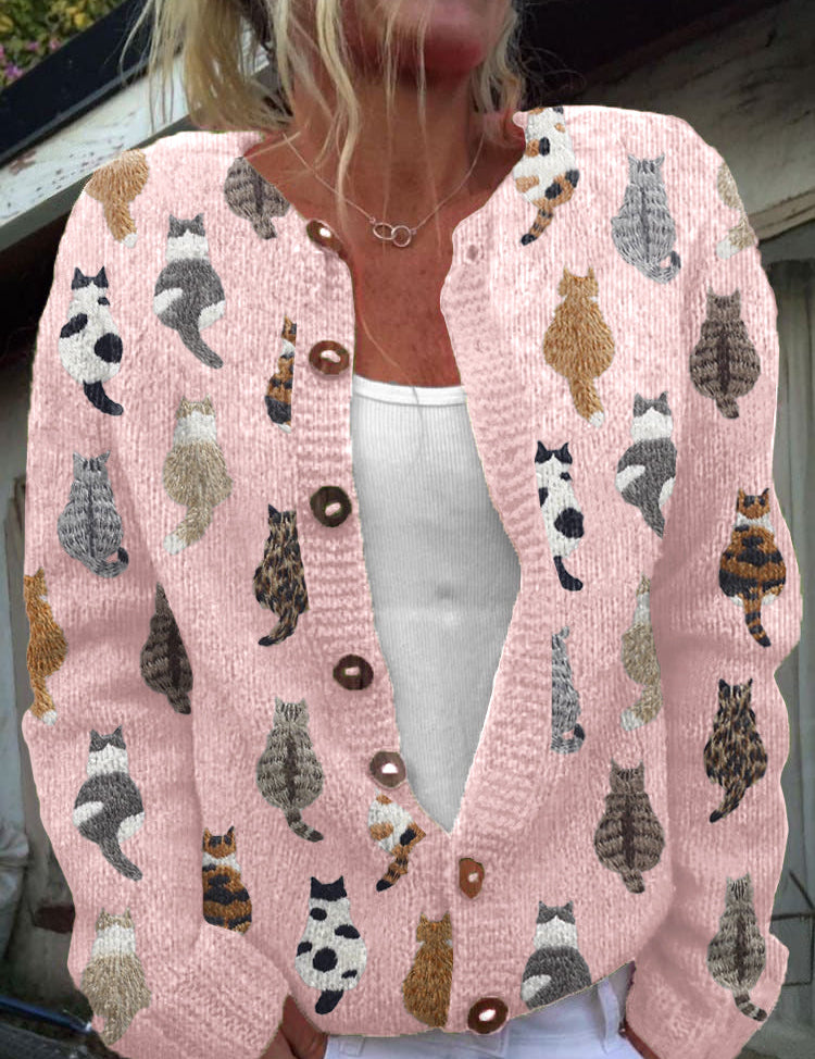 Cardigan con Motivo di Gatti in rosa - Carlotta di Amora Moda, foto 2