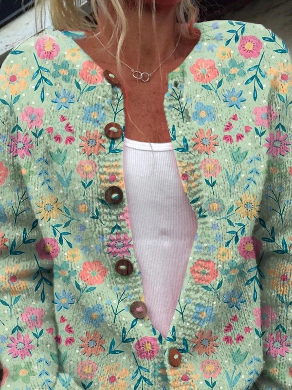 Cardigan Verde Menta con Fiori Colorati - Claudia di Amora Moda, foto 2
