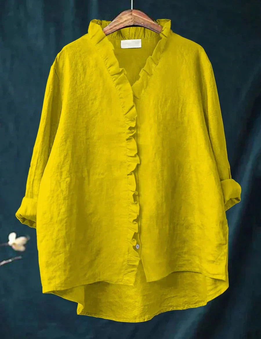 Sanela | Camicia Casual in Cotone e Lino con Volant Elegante