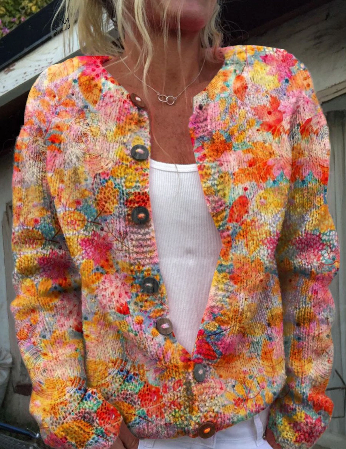 Cardigan con Motivo Floreale Colorato - Elena di Amora Moda