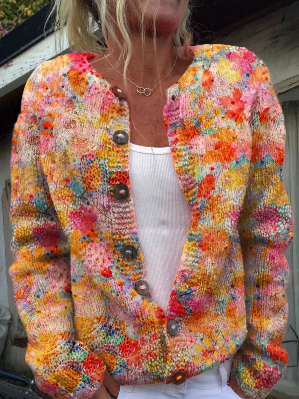 Cardigan con Motivo Floreale Colorato - Elena di Amora Moda